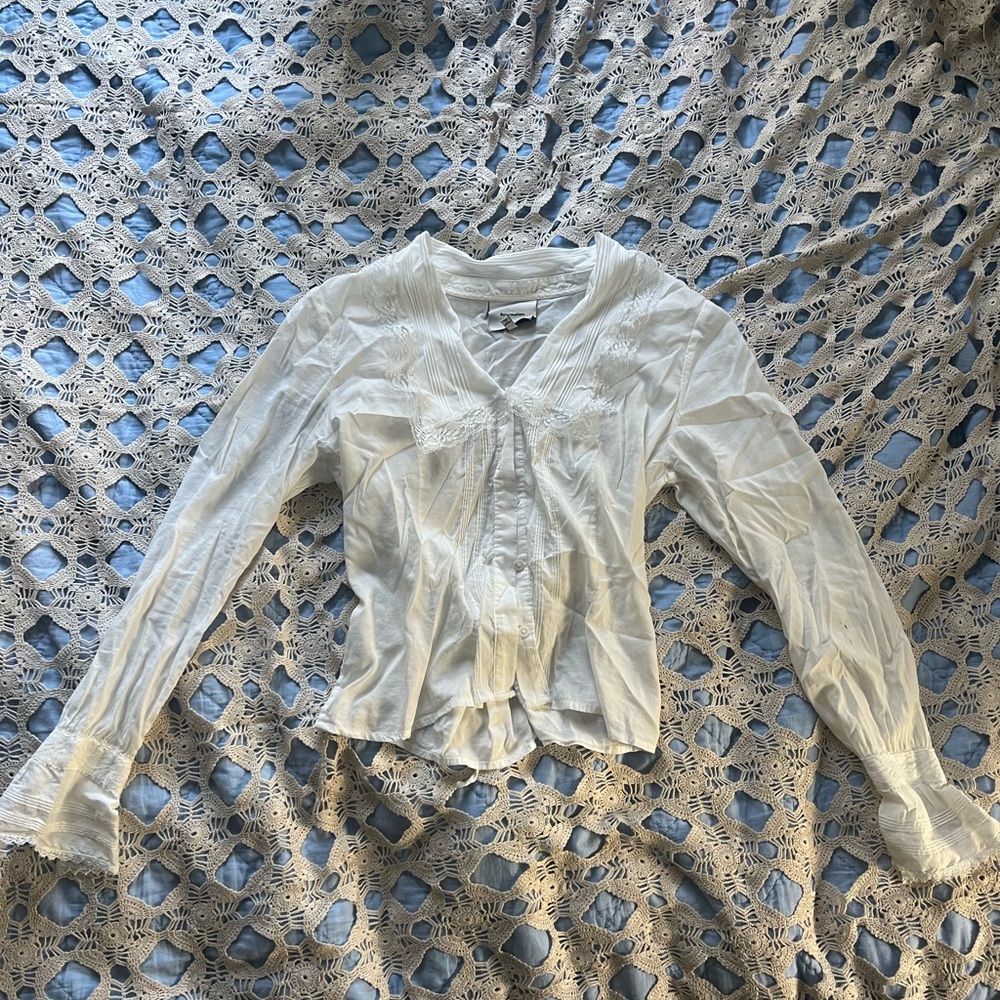 Reformation Ivory Lace Detail Blouse